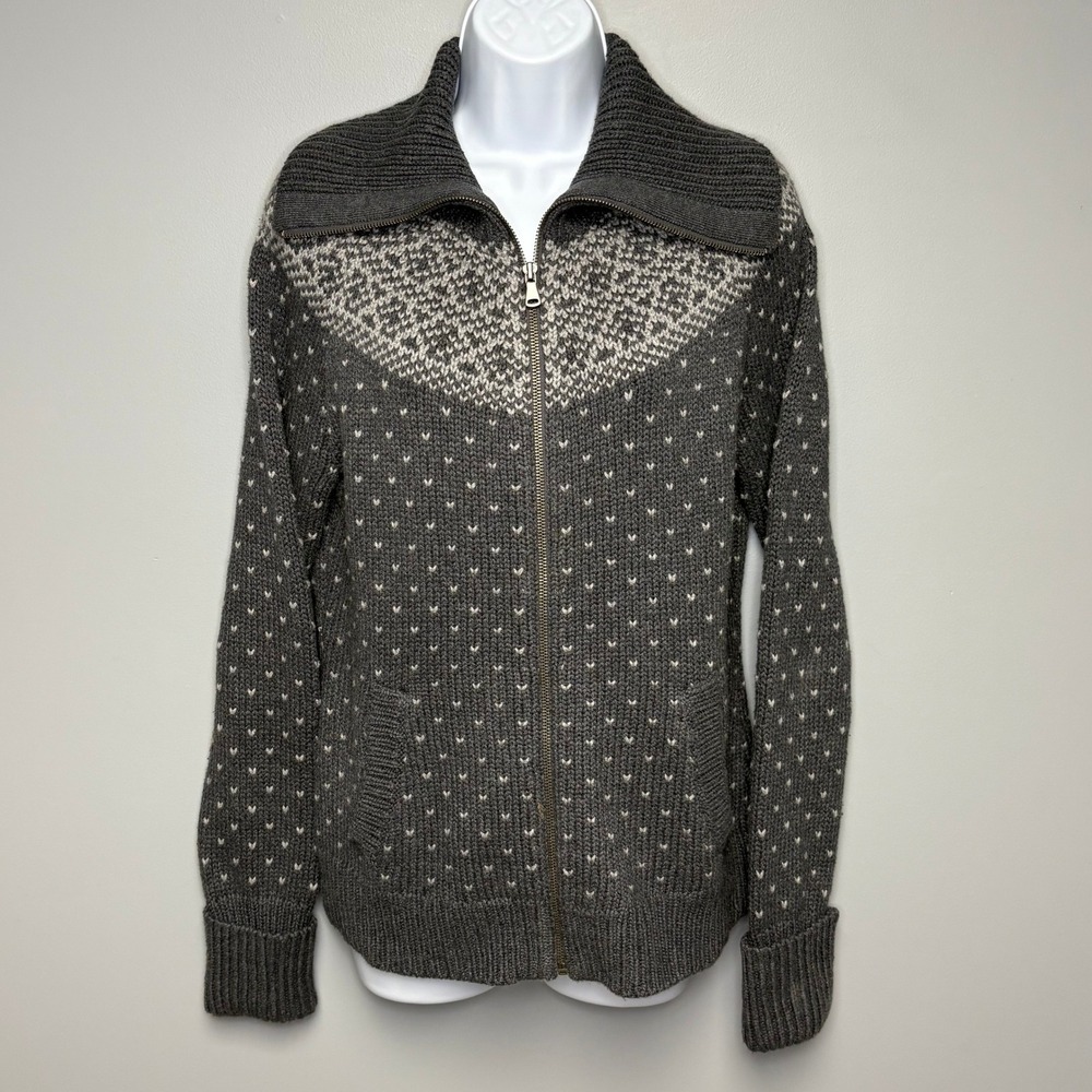 Talbots Grey Fair Isle Nordic Full-Zip Yoke Cozy Winter Fall Sweater Womens Sz M